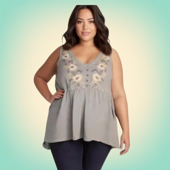 torrid Tops - Boho Cottagecore Embroidered Sleeveless Babydoll Top Torrid 3X Gray